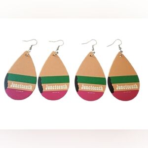 Set of 2 Juneteenth Faux Leather Teardrop Dangle Earrings Freedom Day Jewelry
